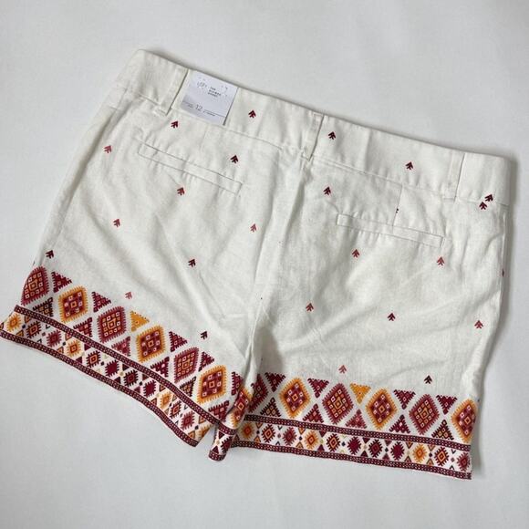 NWT LOFT Linen Riviera Shorts Aztec Print Sz 12 - Picture 1 of 7